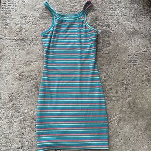 Princess Polly Rainbow stripe Mini tank Dress Knit Size 4 fully lined stretch